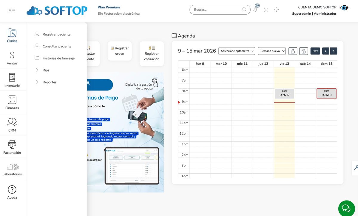 Módulo Clínico Softop — Historias clínicas especializadas para optometría